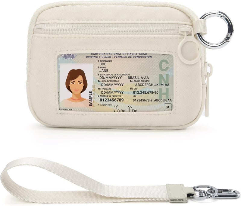 DiDida The Iris Wallet Zip Card Case with Keychain Wristlet ID Window Purses for Women Wrist Lanyard, Beige - Image 1